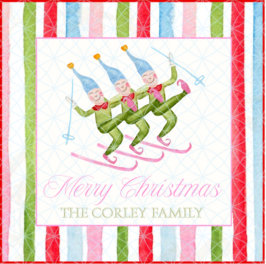 Skiing Elves Gift Tags